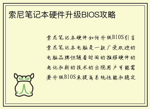 索尼笔记本硬件升级BIOS攻略